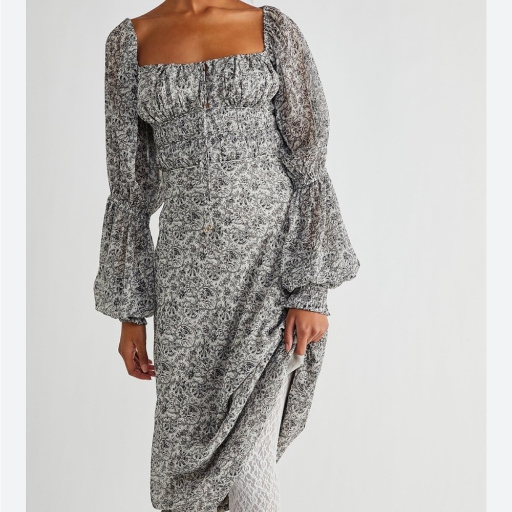 Free People Black and White Floral Long Sleeve Dress
